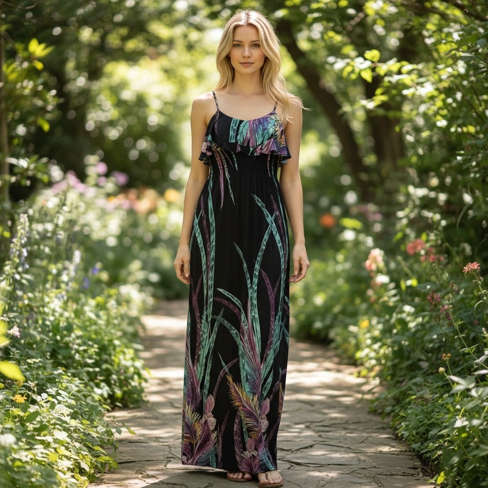 Vintage Boho Bohemian Y2K Whimsigoth‎ Maxi Dress Empire Waist Made in USA S